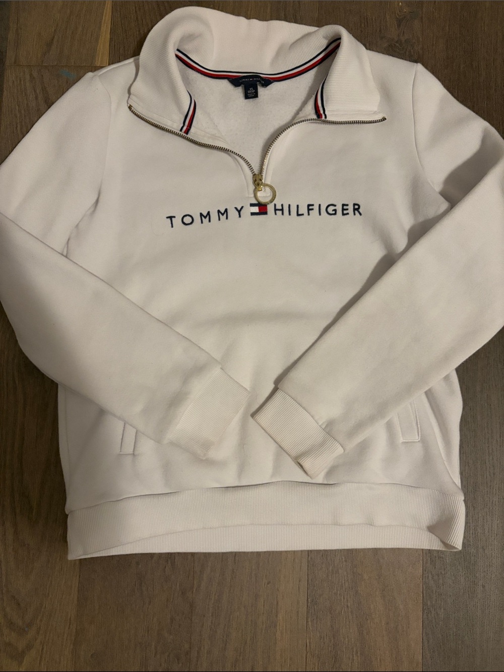 Tommy Hilfiger Men's Cream Half-Zip Pullover with Logo